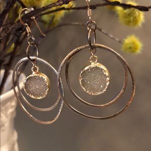 Bronze Gold Hoop with White Stone Earrings